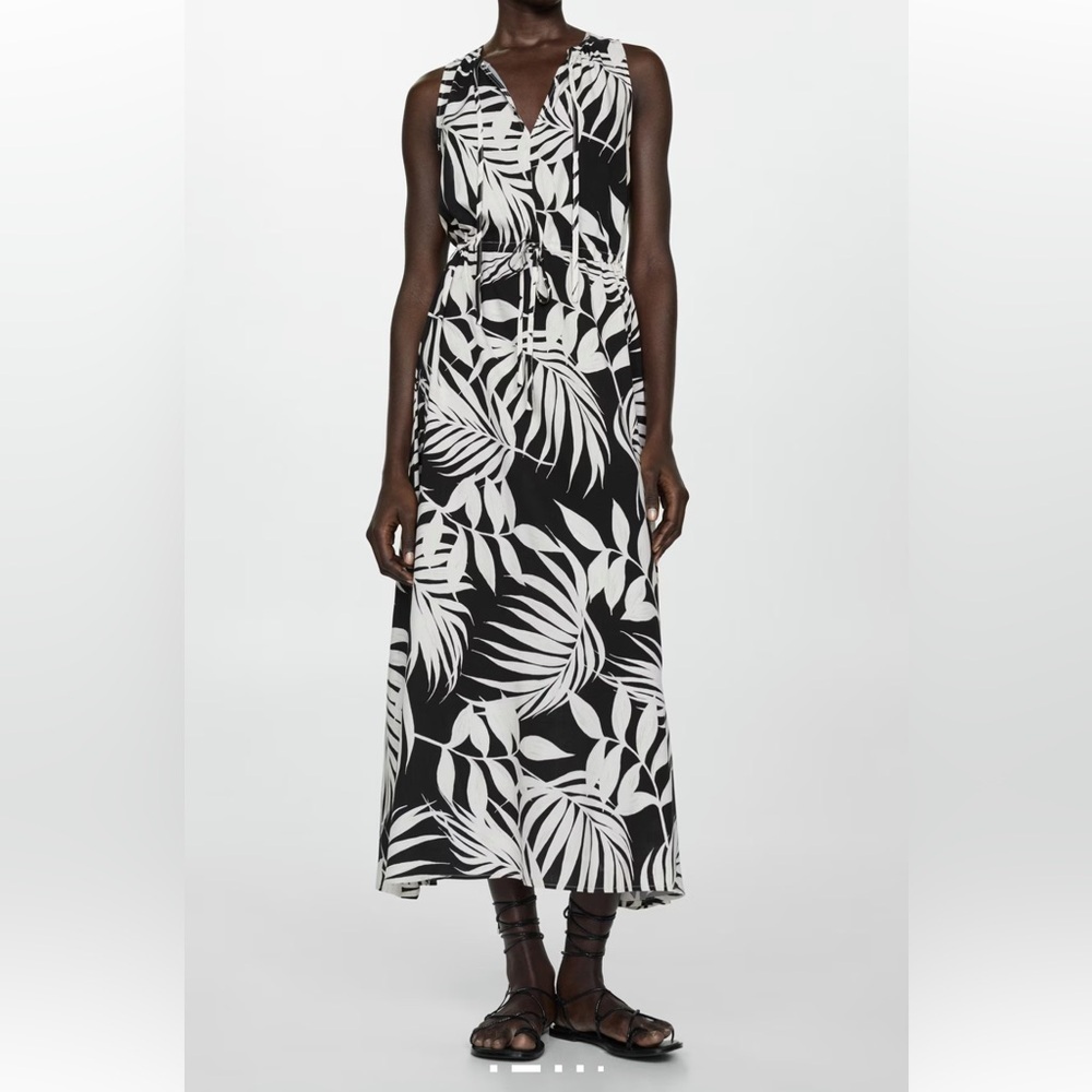 Mango Monochrome Leaf Print Maxi Dress